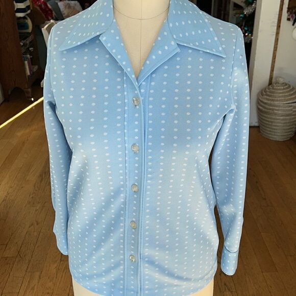 Groovy 70s 200% Poly Tunic Length Shirt Iridescent Buttons. Brady Bunch Vibe - Picture 1 of 16